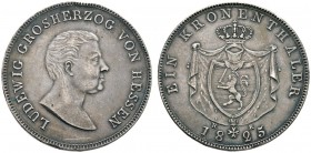 Altdeutsche Münzen und Medaillen 
 Hessen-Darmstadt 
 Ludwig I. 1806-1830 
 Kronentaler 1825. AKS 72, J. 28, Thun 193, Kahnt 261.
 dunkle Patina, ...