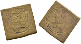Altdeutsche Münzen und Medaillen 
 Hildesheim, Stadt 
 Messing-Mühlenzeichen (klippenförmig) 1658. Stadtschild zwischen Sternchen, darüber die Jahre...