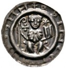 Altdeutsche Münzen und Medaillen 
 Kempten, Abtei 
 Königliche Verwaltung unter Kaiser Friedrich II. Brakteat 1210/1218. Auf einem Faltstuhl thronen...