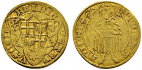 Altdeutsche Münzen und Medaillen 
 Köln, Erzbistum 
 Friedrich II. von Saarwerden 1371-1414. Goldgulden o.J. (1409) -Bonn-. Quadrierter Wappenschild...