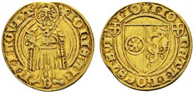 Altdeutsche Münzen und Medaillen 
 Mainz, Erzbistum 
 Johann II. von Nassau 1397-1419. Goldgulden o.J. (1409/13) -Höchst-. Johannes der Täufer mit K...