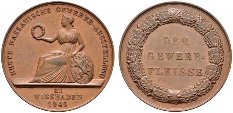 Altdeutsche Münzen und Medaillen 
 Nassau 
 Adolph 1839-1866. Bronzene Prämien...
