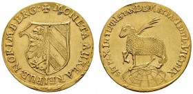 Altdeutsche Münzen und Medaillen 
 Nürnberg, Stadt 
 Doppeldukat 1632. Stempel von G.F. Nürnberger, auf den Friedenswunsch. Zweigeteiltes Stadtwappe...