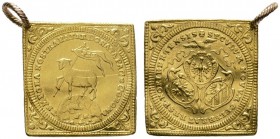 Altdeutsche Münzen und Medaillen 
 Nürnberg, Stadt 
 Doppelte Lammdukatenklippe 1700. Ein zweites Exemplar. Ke. 52, Slg. Erl. 586, Fr. 1884. 7,15 g ...
