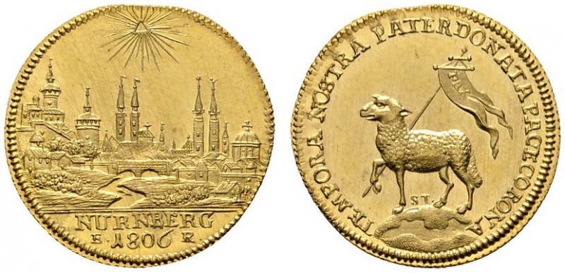 Altdeutsche Münzen und Medaillen 
 Nürnberg, Stadt 
 Dukat 1806. Stempel von J...