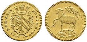Altdeutsche Münzen und Medaillen 
 Nürnberg, Stadt 
 1/4 Lammdukat 1700 (geprägt nach 1764) GFN. Ke. 94, Slg. Erl. 600, Fr. 1890, Widhalm 15b. 0,87 ...