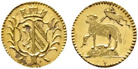 Altdeutsche Münzen und Medaillen 
 Nürnberg, Stadt 
 1/8 Lammdukat o.J. (1700). Ohne Münzzeichen. Ke. 98, Slg. Erl. 606, Fr. 1893, Widhalm 17d. 0,43...