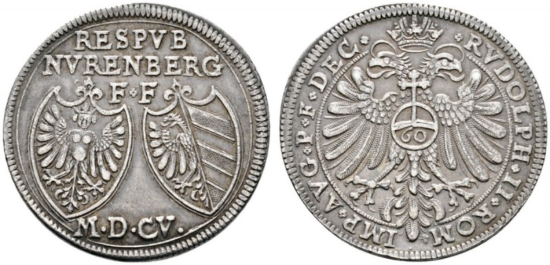 Altdeutsche Münzen und Medaillen 
 Nürnberg, Stadt 
 Reichsguldiner 1605. Zwei...