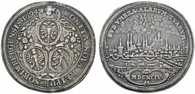 Altdeutsche Münzen und Medaillen 
 Nürnberg, Stadt 
 Taler 1694. Drei Stadtwappen zwischen zwei Füllhörnern mit Früchten, darüber Engelskopf / Stadt...