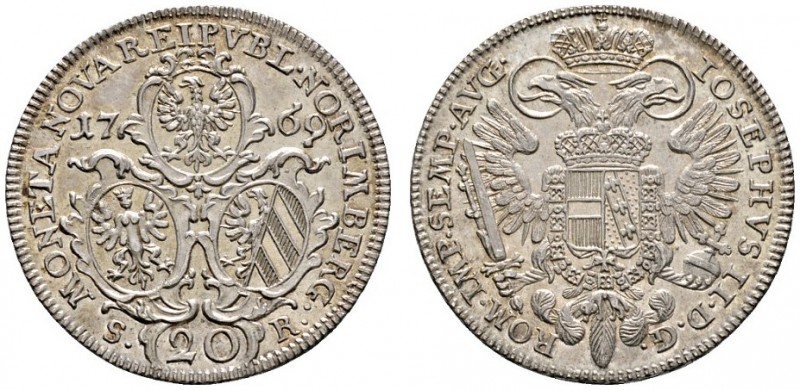 Altdeutsche Münzen und Medaillen 
 Nürnberg, Stadt 
 20 Kreuzer 1769. Drei Wap...
