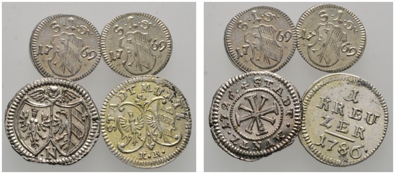 Altdeutsche Münzen und Medaillen 
 Nürnberg, Stadt 
 Lot (4 Stücke): Kreuzer 1...