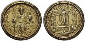 Altdeutsche Münzen und Medaillen 
 Nürnberg, Stadt 
 Altvergoldete Silbergußmedaille 1567 unsigniert. Gottvater thronend / Auferstehung Jesu. Habich...