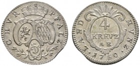 Altdeutsche Münzen und Medaillen 
 Pfalz-Kurlinie 
 Karl Theodor 1742-1799 
 Batzen zu 4 Kreuzer 1750 -Mannheim-. Slg. Memm. 2465, Haas -.
 feine ...