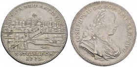 Altdeutsche Münzen und Medaillen 
 Regensburg, Stadt 
 Konventionstaler 1775. Stempel von J.N. Körnlein. Stadtansicht / Belorbeertes Brustbild Kaise...