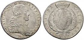 Altdeutsche Münzen und Medaillen 
 Sachsen-Albertinische Linie 
 Friedrich August III. 1763-1806 
 Konventionstaler 1793 -Dresden-. Breites Brustbi...
