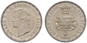 Altdeutsche Münzen und Medaillen 
 Sachsen-Albertinische Linie 
 Johann 1854-1873 
 1/3 Taler 1860. AKS 140, J. 114.
 fast Stempelglanz