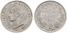 Altdeutsche Münzen und Medaillen 
 Sachsen-Meiningen 
 Bernhard Erich Freund 1803-1866 
 Gulden 1840. AKS 187, J. 434.
 sehr schön-vorzüglich