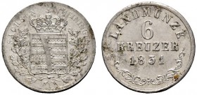 Altdeutsche Münzen und Medaillen 
 Sachsen-Meiningen 
 Bernhard Erich Freund 1803-1866 
 6 Kreuzer 1831. AKS 194, J. 422.
 fast Stempelglanz