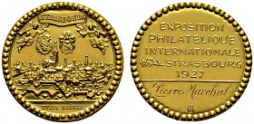 Altdeutsche Münzen und Medaillen 
 Straßburg, Stadt 
 Mattierte, goldene Prämienmedaille 1927 mit Signatur GhJ, der Internationalen Briefmarken-Aus­...
