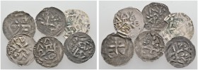 Altdeutsche Münzen und Medaillen 
 Tübingen, Pfalzgrafschaft 
 Hugo II. 1162-1182. Lot (6 Stücke): Pfennige. Drei Türme mit Spitzdächern über Raute ...