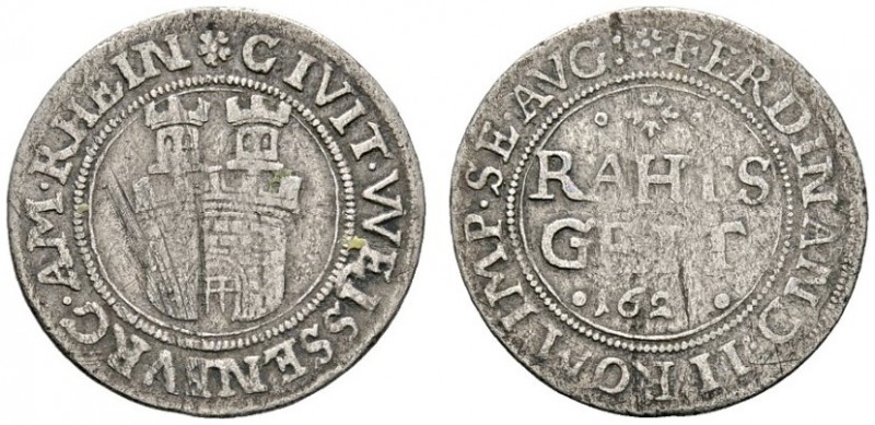 Altdeutsche Münzen und Medaillen 
 Weissenburg, Stadt 
 Rathsgeld 1627. Stadtw...