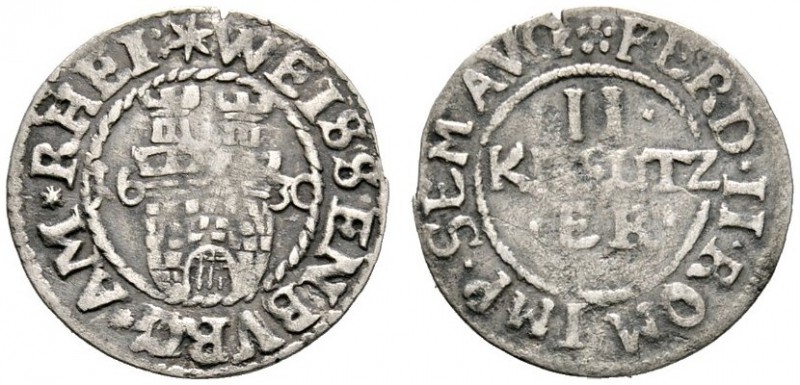 Altdeutsche Münzen und Medaillen 
 Weissenburg, Stadt 
 2 Kreuzer 1630. Stadtw...