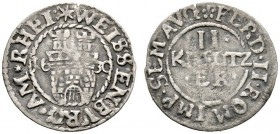 Altdeutsche Münzen und Medaillen 
 Weissenburg, Stadt 
 2 Kreuzer 1630. Stadtwappen zwischen der geteilten Jahreszahl / Wertangabe sowie Titulatur K...