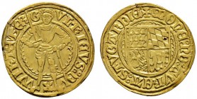 Altdeutsche Münzen und Medaillen 
 Württemberg 
 Herzog Ulrich 1498-1550 
 Goldgulden o.J. (ab 1501). Stehender Herzog im Panzer mit Schwert und Sc...