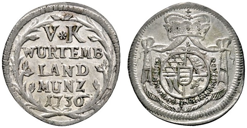 Altdeutsche Münzen und Medaillen 
 Württemberg 
 Karl Alexander 1733-1737 
 5...