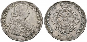 Altdeutsche Münzen und Medaillen 
 Württemberg 
 Karl Eugen 1744-1793 
 Taler 1744. Stempel von V. Schrempf. Jugendliches Brustbild im Harnisch mit...