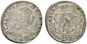 Altdeutsche Münzen und Medaillen 
 Württemberg 
 Karl Eugen 1744-1793 
 15 Kreuzer 1758. KR 283c, Ebner 105.
 vorzüglich