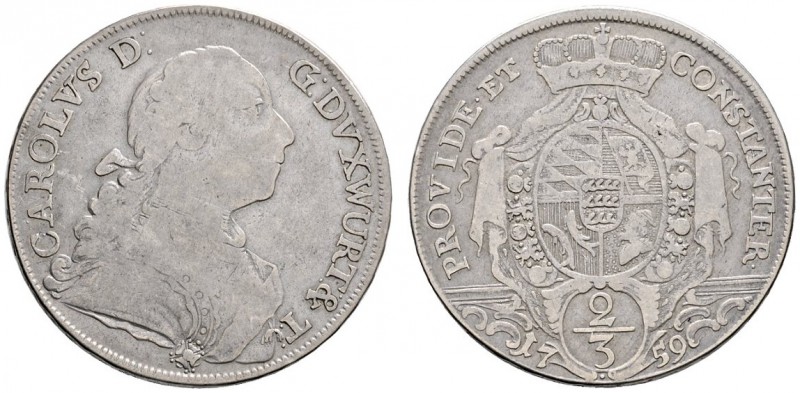 Altdeutsche Münzen und Medaillen 
 Württemberg 
 Karl Eugen 1744-1793 
 2/3 R...