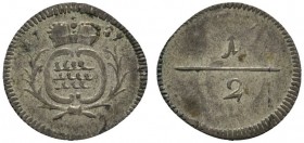 Altdeutsche Münzen und Medaillen 
 Württemberg 
 Karl Eugen 1744-1793 
 1/2 Kreuzer 1787. KR 452a, Ebner 262.
 fast vorzüglich