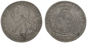 Altdeutsche Münzen und Medaillen 
 Württemberg 
 Friedrich II./I. 1797-1806-1816 
 10 Kreuzer 1805. KR 19, AKS 21.
 selten, fast sehr schön