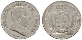 Altdeutsche Münzen und Medaillen 
 Württemberg 
 Friedrich II./I. 1797-1806-1816 
 20 Kreuzer 1812. KR 40, AKS 46, J. 16.
 leichte Tönung, aus fla...
