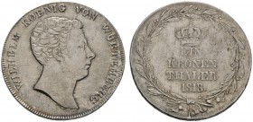 Altdeutsche Münzen und Medaillen 
 Württemberg 
 Wilhelm I. 1816-1864 
 Kronentaler 1818 (aus 1817 im Stempel geändert). KR 51.1, AKS 64, J. 37, Th...