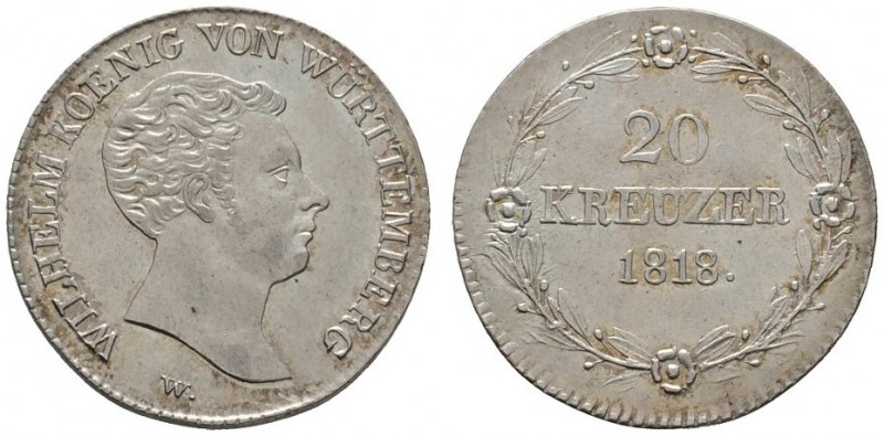 Altdeutsche Münzen und Medaillen 
 Württemberg 
 Wilhelm I. 1816-1864 
 20 Kr...