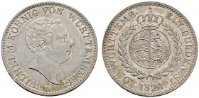 Altdeutsche Münzen und Medaillen 
 Württemberg 
 Wilhelm I. 1816-1864 
 Gulden 1824. KR 72, AKS 79, J. 48.
 winzige Randfehler, vorzüglich-Stempel...