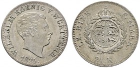 Altdeutsche Münzen und Medaillen 
 Württemberg 
 Wilhelm I. 1816-1864 
 24 Kreuzer 1825. KR 75.1, AKS 87 Anm., J. 47.
 feien Tönung, vorzüglich...