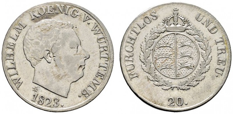 Altdeutsche Münzen und Medaillen 
 Württemberg 
 Wilhelm I. 1816-1864 
 20 Kr...