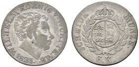 Altdeutsche Münzen und Medaillen 
 Württemberg 
 Wilhelm I. 1816-1864 
 6 Kreuzer 1823. Großer Kopf sowie Variante mit MÜNZE. KR 79, AKS 95, J. 42....