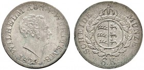 Altdeutsche Münzen und Medaillen 
 Württemberg 
 Wilhelm I. 1816-1864 
 6 Kreuzer 1825. KR 79.2b, AKS 97, J. 43b.
 gutes vorzüglich