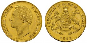 Altdeutsche Münzen und Medaillen 
 Württemberg 
 Wilhelm I. 1816-1864 
 Dukat 1842. KR 88.3, Fr. 3611, AKS 60, J. 73b, Slg. Hermann 475. 3,48 g
 P...