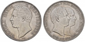 Altdeutsche Münzen und Medaillen 
 Württemberg 
 Wilhelm I. 1816-1864 
 Doppelter Vereinstaler 1846. Auf die Hochzeit des Kronprinzen Karl mit Olga...