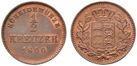 Altdeutsche Münzen und Medaillen 
 Württemberg 
 Wilhelm I. 1816-1864 
 Cu- 1/2 Kreuzer 1860. KR 111.2, AKS 116, J. 81.
 Prachtexemplar, fast Stem...