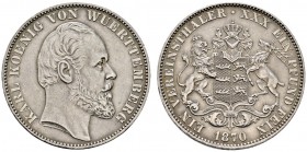 Altdeutsche Münzen und Medaillen 
 Württemberg 
 Karl 1864-1891 
 Vereinstaler 1870. KR 113.5, AKS 126, J. 85b, Thun 440, Kahnt 592.
 feine Patina...