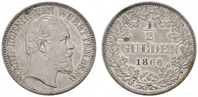 Altdeutsche Münzen und Medaillen 
 Württemberg 
 Karl 1864-1891 
 1/2 Gulden 1868. KR 115.2, AKS 127, J. 84.
 feine Patina, vorzüglich-Stempelglan...