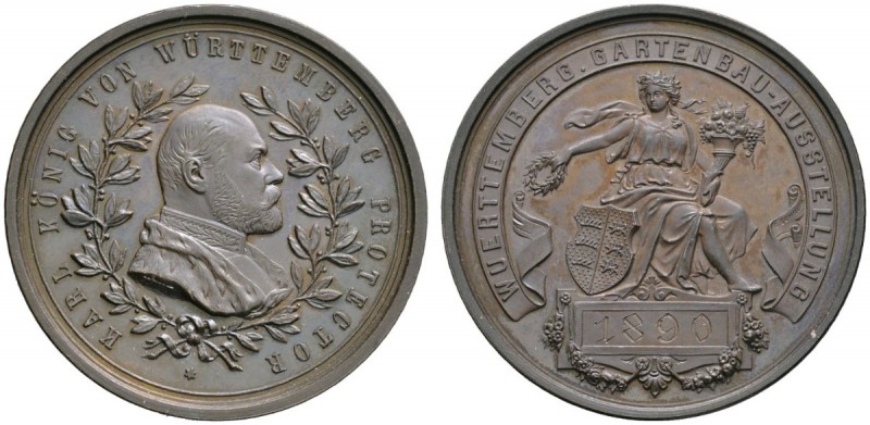 Altdeutsche Münzen und Medaillen 
 Württemberg 
 Karl 1864-1891 
 Bronzene Pr...