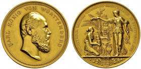 Altdeutsche Münzen und Medaillen 
 Württemberg 
 Karl 1864-1891 
 Goldene Prämienmedaille 1881 von K. Schwenzer, der württembergischen Landesgewerb...