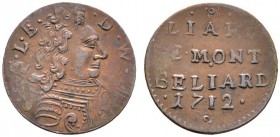Altdeutsche Münzen und Medaillen 
 Württemberg-Mömpelgard 
 Leopold Eberhard 1699-1723 
 Cu-Liard 1712 -Mömpelgard-. Brustbild nach rechts / Wertan...